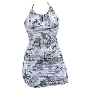 ultra flirt, newspaper print, medium size, bodycon dress